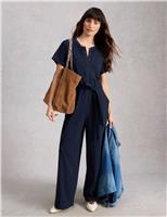 Pure Cotton Jersey Wide Leg Belted Jumpsuit