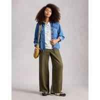 White Stuff Pure Cotton Striped Collarless Shirt Navy Mix