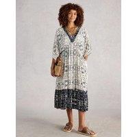White Stuff Printed V-Neck Midi Beach Dress White Mix