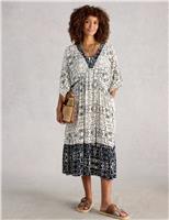 Printed V-Neck Midi Beach Dress