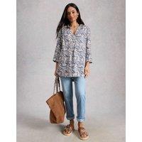 White Stuff Pure Linen Printed Tunic White Mix