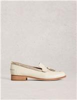 White Stuff Leather Tassel Metallic Loafers White Mix