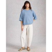 White Stuff Textured Knitted Oversized T-Shirt Blue