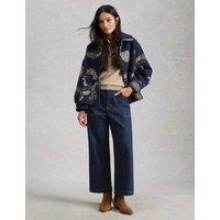 White Stuff Mid Rise Wide Leg Cropped Jeans Dark Blue Denim