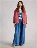 Pure Cotton Jersey Quilted Collarless Jacket