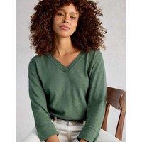 White Stuff Linen Blend V-Neck Jumper Green