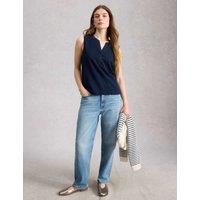 White Stuff Pure Cotton Textured Notch Neck Vest Navy