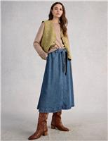 Denim Belted Midi Skirt