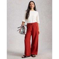 White Stuff Pure Linen Printed Wide Leg Trousers Red