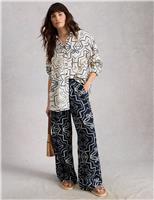 White Stuff Pure Linen Printed Wide Leg Trousers Red