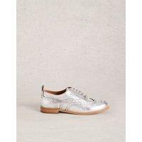 White Stuff Leather Metallic Lace Up Brogues Silver