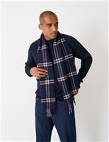 Crew Clothing Pure Wool Checked Scarf Medium Blue Mix