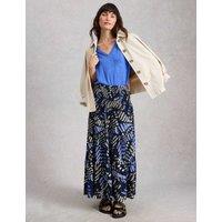 White Stuff Jersey Printed Maxi A-Line Skirt Navy Mix