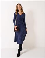 Metallic Polka Dot V-Neck Midi Skater Dress