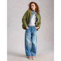 White Stuff Pure Cotton Jersey Quilted Collarless Jacket Green