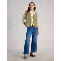 White Stuff Pure Cotton Embroidered Gilet Green Mix