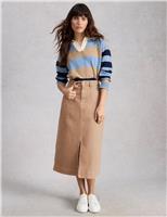 White Stuff Cotton Rich Denim Split Front Midi Skirt Natural
