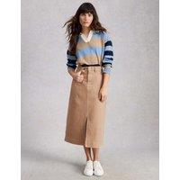 White Stuff Cotton Rich Denim Split Front Midi Skirt Natural