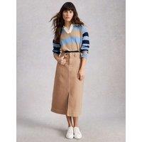 White Stuff Cotton Rich Denim Split Front Midi Skirt Natural