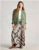 Linen Rich Printed Maxi A-Line Skirt