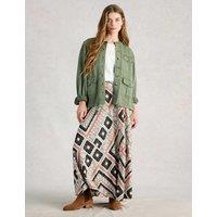 White Stuff Linen Rich Printed Maxi A-Line Skirt Orange Mix