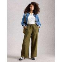 White Stuff Pure Linen Printed Wide Leg Trousers Green