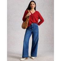 White Stuff Linen Blend V-Neck Jumper Red