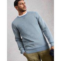 White Stuff Pure Cotton Textured Crew Neck Jumper Blue