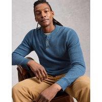 White Stuff Pure Cotton Waffle Henley Jumper Blue