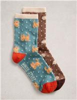 2 Pack Cotton Rich Cat Ankle High Socks