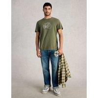 White Stuff Pure Cotton Bicycle Cogs Graphic T-Shirt Green Mix