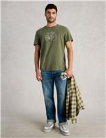 White Stuff Pure Cotton Bicycle Cogs Graphic T-Shirt Green Mix