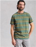 White Stuff Pure Cotton Striped Crew Neck T-Shirt Green Mix