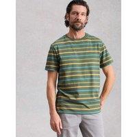 White Stuff Pure Cotton Striped Crew Neck T-Shirt Green Mix