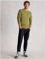 White Stuff Pure Cotton Textured Crew Neck Jumper Green