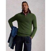 White Stuff Pure Merino Wool Funnel Neck Half Zip Jumper Green