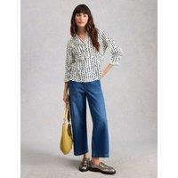 White Stuff Pure Cotton Geometric Embroidered Shirt Ivory Mix