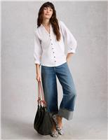 White Stuff Mixed Jersey Sheer Sleeves Shirt White