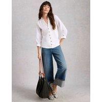 White Stuff Mixed Jersey Sheer Sleeves Shirt White
