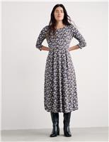 Cotton Rich Jersey Floral Midi Waisted Dress
