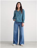 Seasalt Cornwall Pure Cotton Floral V-Neck Collared Blouse Blue Mix