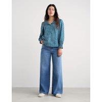 Seasalt Cornwall Pure Cotton Floral V-Neck Collared Blouse Blue Mix
