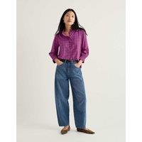 Seasalt Cornwall Cotton Rich Checked Ruffle Top Purple