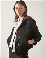 Cotton Blend Tweed Checked Cropped Bomber Jacket
