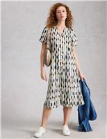 Pure Linen Notch Neck Midi Tea Dress