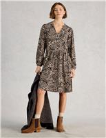 Cotton Blend Notch Neck Floral Tea Dress