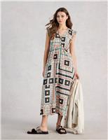 Linen Blend Printed Midi Skater Dress