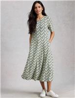 Jersey Round Neck Waisted Midi Dress