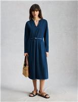 White Stuff Jersey Notch Neck Midi Tea Dress Blue Denim