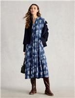 Pure Cotton Floral Notch Neck Midi Tiered Dress